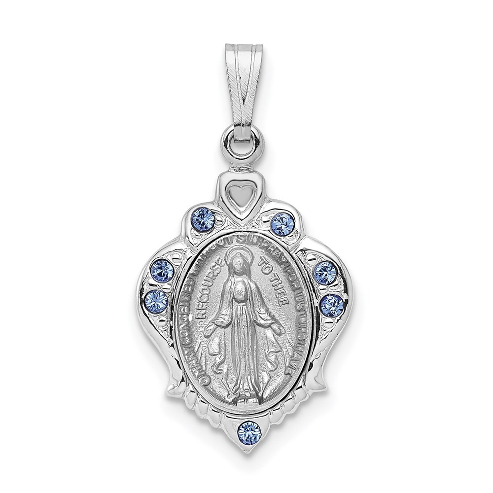 Sterling Silver Platinum-plated Polished Miraculous Blue Cubic Zirconia Pendant