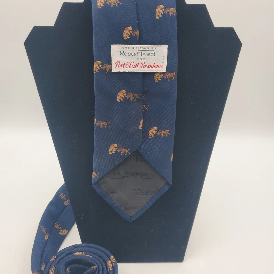 Navy Tie Robert Talbott Port O'Call Pasadena Necktie Tie Hand Sewn Bear & Bull - Image 3 of 4