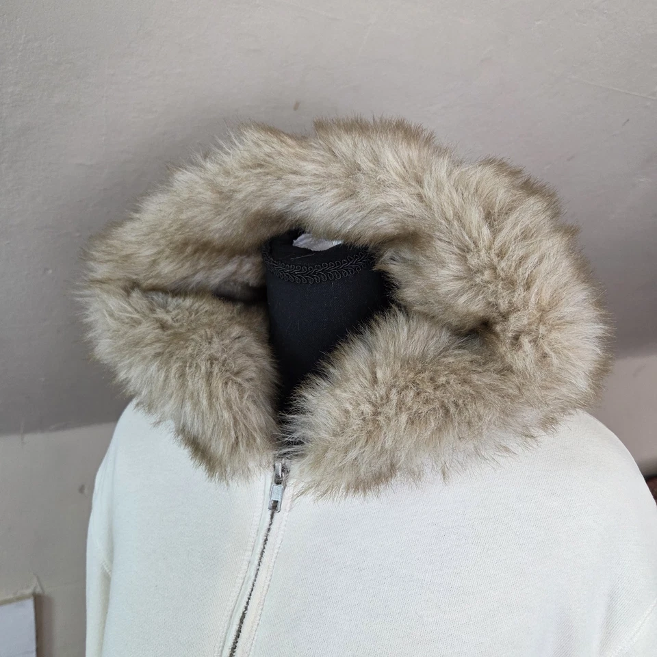 Sudadera con Capucha MVSport XL Crema Cremallera con Capucha Forrada de Piel Sintética ADK Lake Parche Plácido De Colección Foto 3 de 4