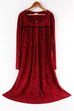 Secret Treasures Long Fleece Nightgown Red Black Floral Print Lace Size 4x 26-28