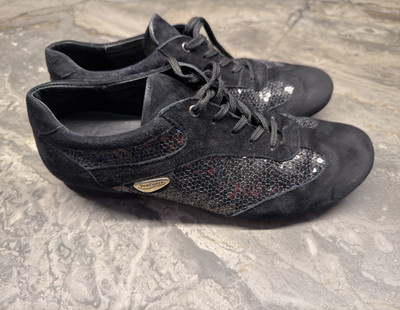 PortDance S1 Damen Tanzschuhe Schnürung Wildleder schwarz Pailletten EU 37 1/2