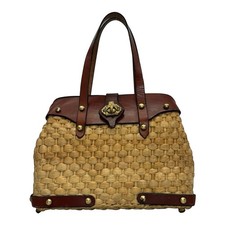 Vintage 60s 70s JOHN ROMAIN Woven Straw Leather Satchel Bag Handbag Handmade