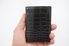 Black Genuine Croco Men Wallet Minimalist Leather ID Credit Card Holder S20