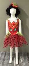Girls Shopkins Size 7-8 Strawberry Halloween Costume Red Glitter Tutu Dressw/Hat