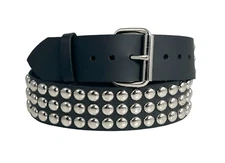 Large Round Stud Belt Genuine Leather Three Row Rock Goth Sid Vicious Punk 70's