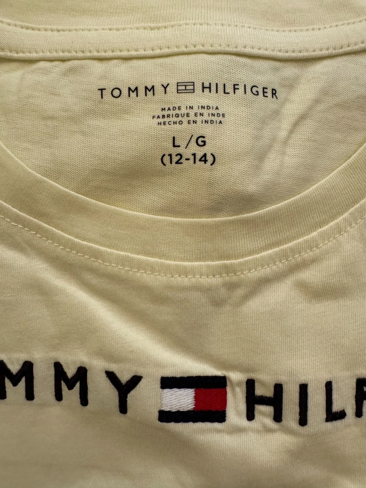 TOMMY HILFIGER GIRL sz 12-14 T-SHIRT YELLOW COTTON CREW NECK LOGO SUMMER NEW - Image 4 of 4