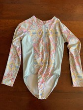 Garnet Hill Kids Girl's Wave Rider 1-Piece Zip Up Rash Guard Swimsuit Size 8