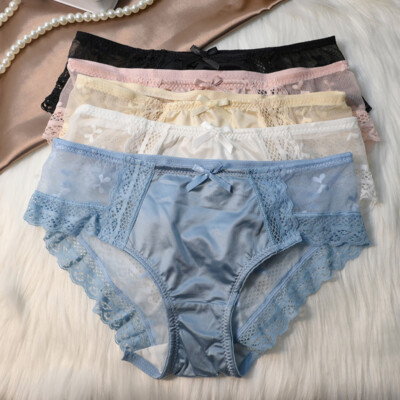 5 Pack Lot Sexy Womens French Lace Seamless Panties Satin Underwear Sheer Briefs