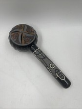 Vintage Rare Handmade Clay Pottery Rattle MARACAS INSTRUMENT Raccoon Tribal Art
