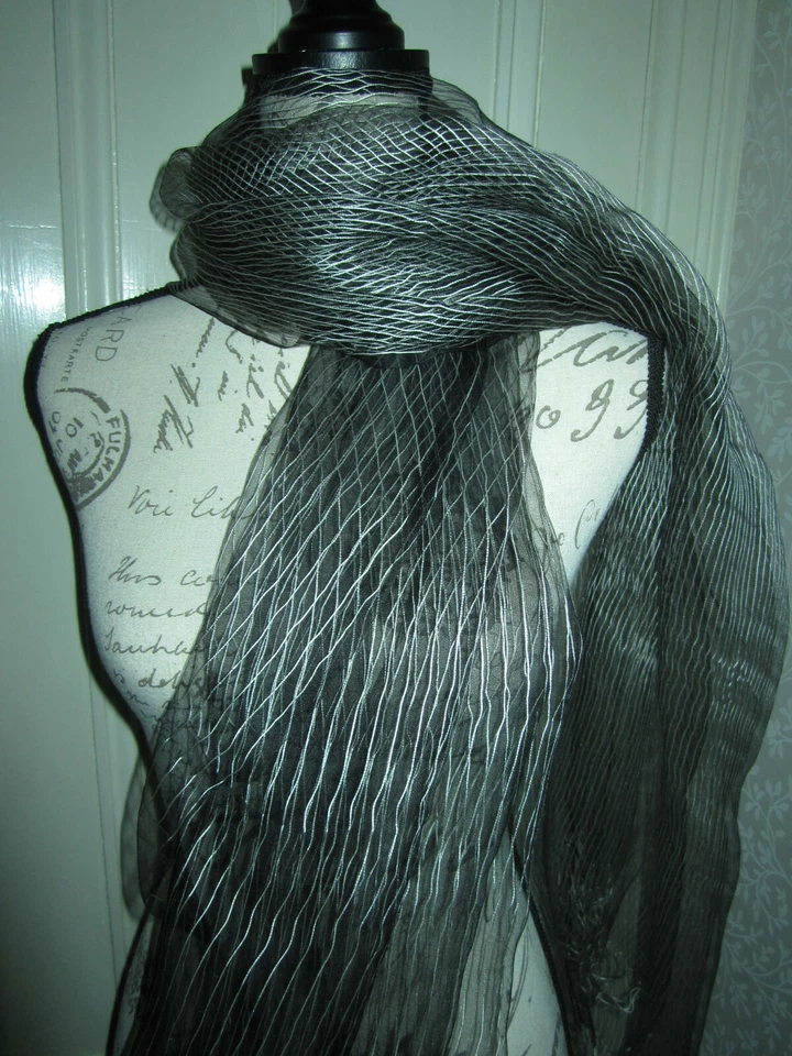 Cachemira Blanco y Negro Rayas Seda Transparente Rectángulo Bufanda Envoltura con Flecos