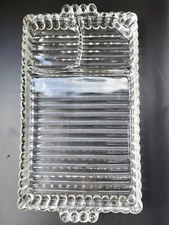 Vtg ORCHARD CRYSTAL PARTY Snack Tray Ribbed Glass Trays with Slots 1 Piece