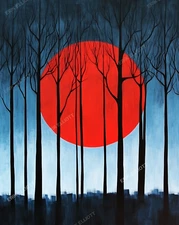 8x10 Photo Art Print - Crimson Eclipse Minimalist Picture Surreal Forest Artwork