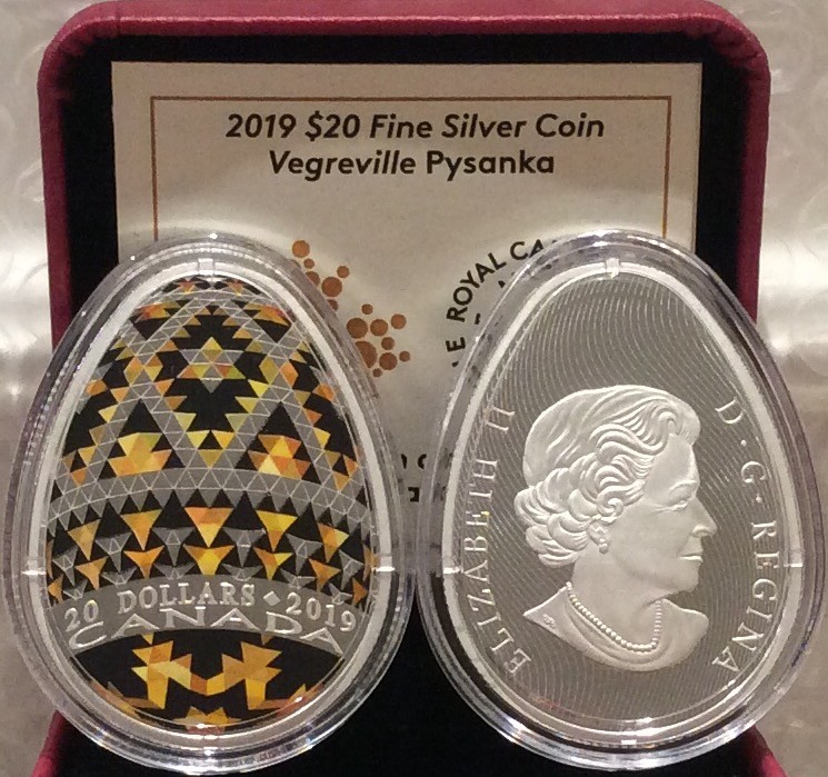 2019 Vegreville Ukrainian Pysanka 1OZ PureSilver Proof EggShaped