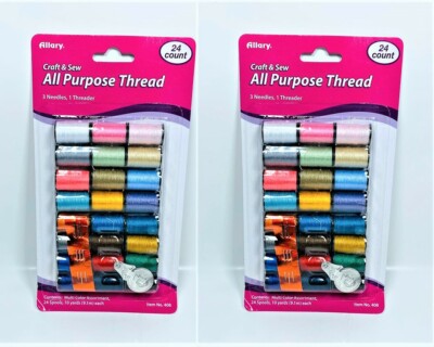 LOT OF 2 Allary Sewing Patch All Purpose Thread (24Ct + Needles & Threader)