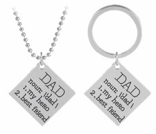DAD GIRL Son FATHER DAUGHTER NECKLACE CHARM KEY RING KEY CHAIN PENDANT 2 PC SET