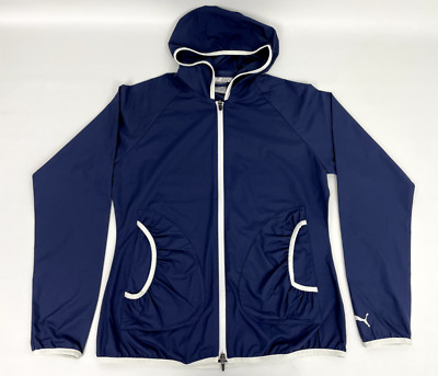 Puma Golf Women's 2019 Zephyr Full Zip Jacket Size Medium Navy Blue UPF 40+ 