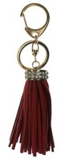 Red Tassel and Rhinestone Bling Key Chain Fob Phone Purse Charm with Gold Tone A