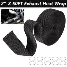 2" * 50FT Black Exhaust Wrap Header Manifold Fiberglass Heat Wrap Tape 10 Strip