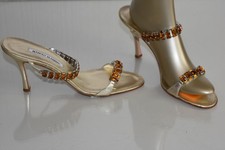  1085 NEW MANOLO BLAHNIK DALLI Jeweled Gold Platinum SANDALS SHOES 39.5 40 41.5