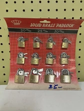 Vintage 12 King Brand Mini Brass Padlock New On Card Store Display Dozen Pack