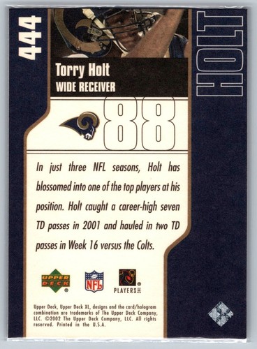 2002 Upper Deck XL #444 Torry Holt St. Louis Rams NFL Football Card - Picture 2 of 2