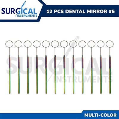 12 Pcs Dental Mirror #5 Multi-Color Surgical Instruments Oral Care Instruments
