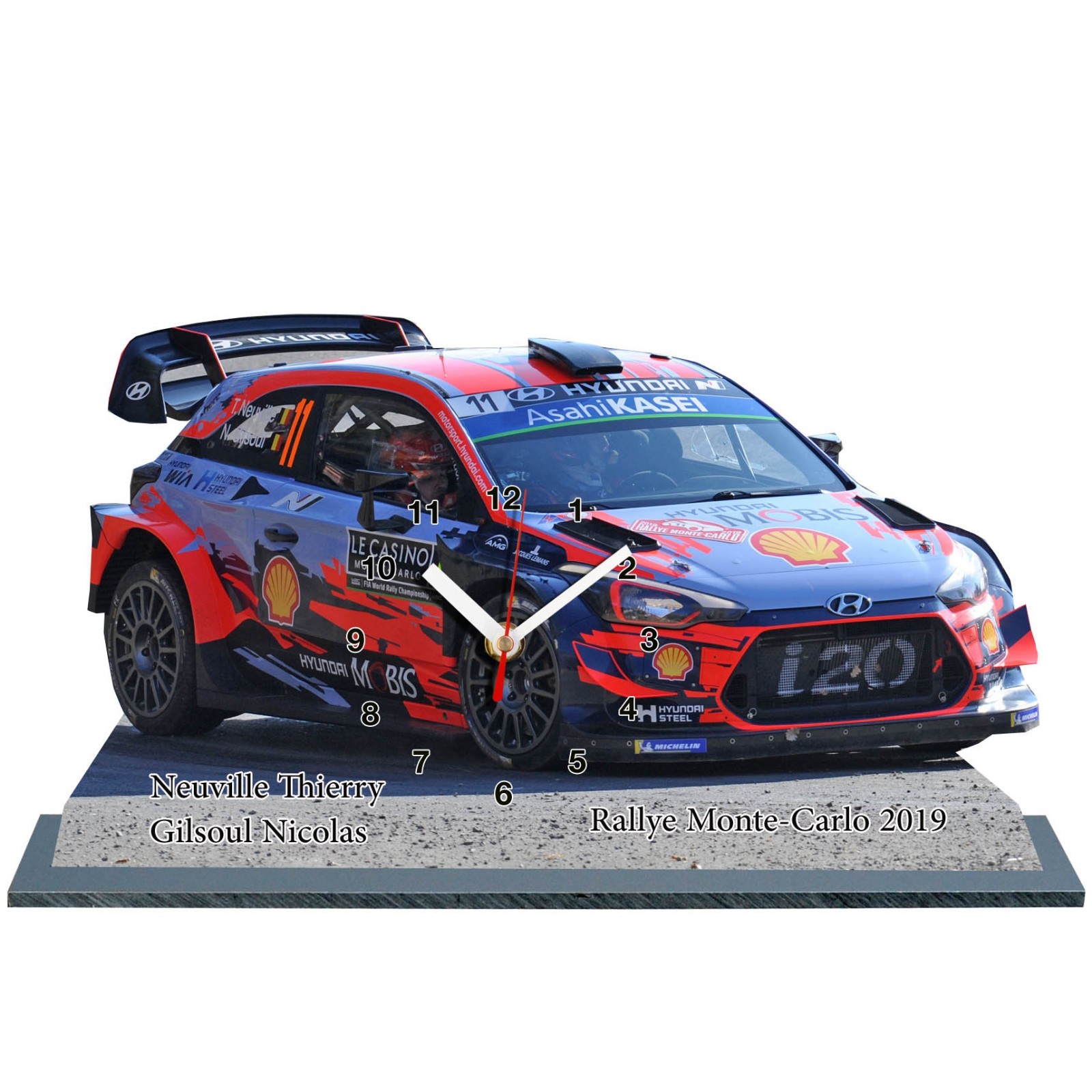 Voiture miniature Hyundai i20 WRC de Neuville avec horloge de bureau pour salon