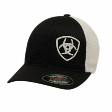 Ariat Mens Offset Embroidered Shield Logo Mesh Flexfit Baseball Cap