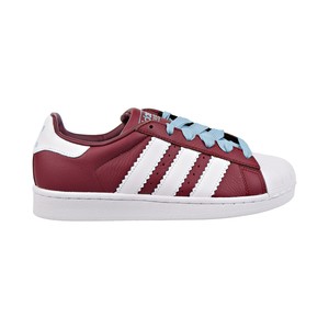 white adidas with maroon stripes