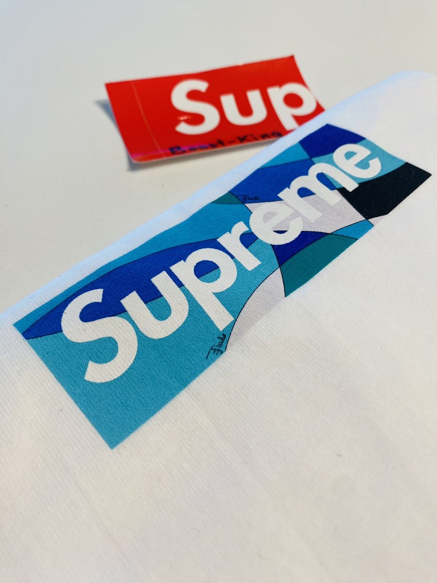 Supreme Emilio Pucci Box Logo Tee Small White Blue SS21 DS Supreme Emilio Pucci Box Logo Tee Small White Blue SS21 DS