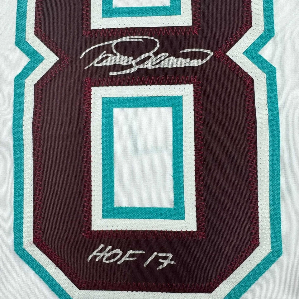 Jersey blanco enmarcado autografiado/firmado Teemu Selanne HOF 35x39 Anaheim certificado de autenticidad JSA Foto 2 de 2