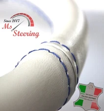 FUR SMART PURE 13-13 CREAM LEATHER STEERING WHEEL COVER, NAVY BLUE 2 STIT