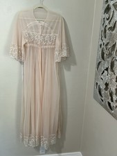 Vintage Intime Of California Chiffon peignoir Size Small Peach Lace Fairy Coquet