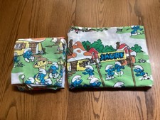 Vintage Smurfs Village Twin Pillow Fitted Flat Bed Sheets Lawtex Cotton Blend