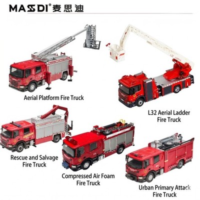 MASDI 1:64 Scania Fire Truck Diecast Metal Aerial Ladder Rescue Foam Urban Truck