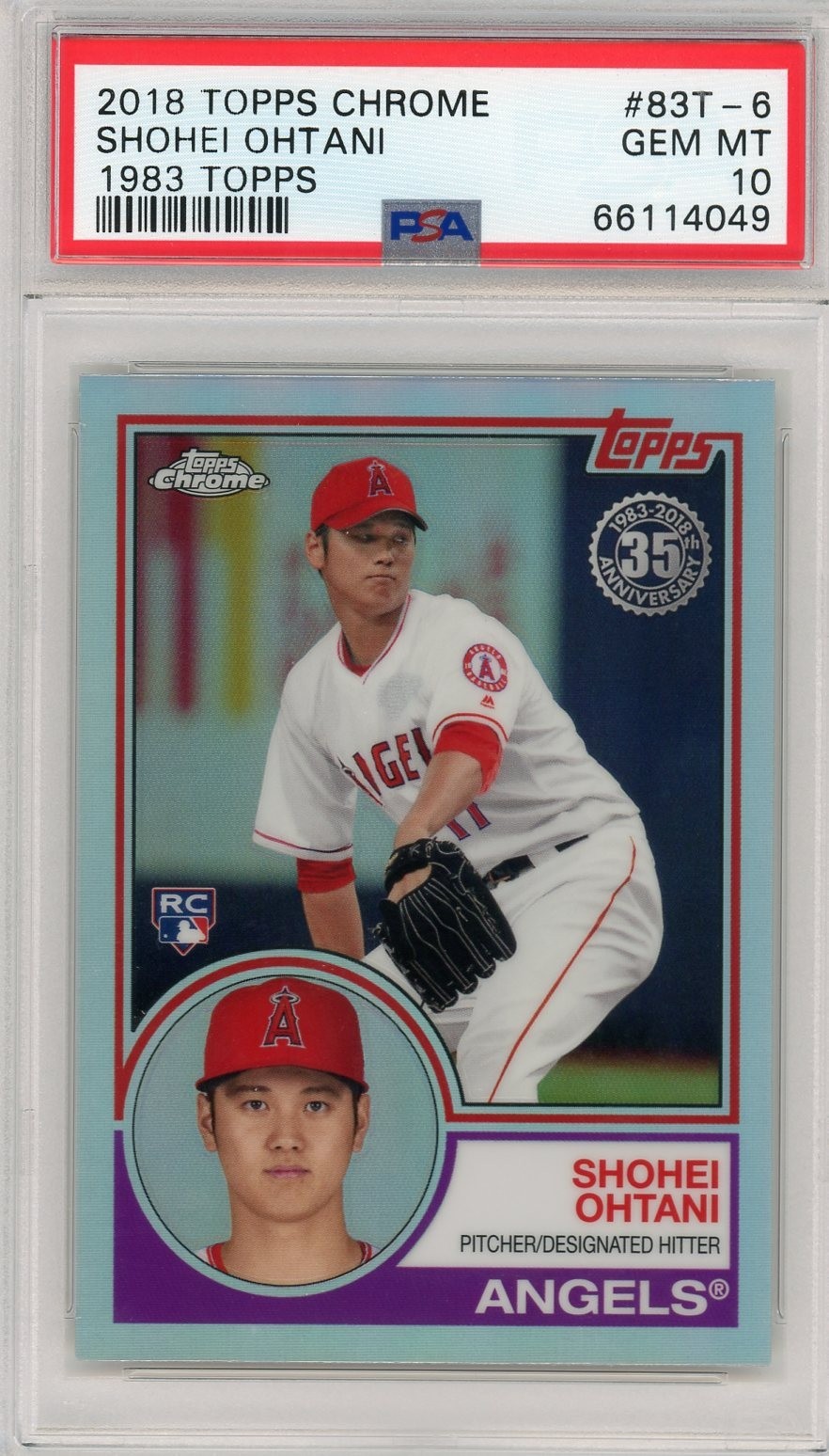 2018 Topps Chrome #83T-6 Shohei Ohtani 1983 Topps Refractor Rookie RC PSA 10