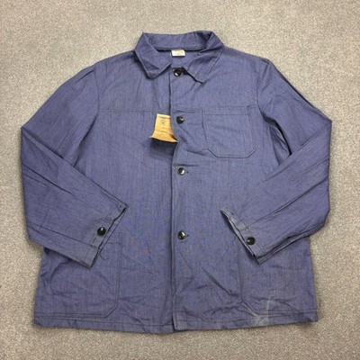 VTG French Jacket Adult Large Blue Workwear Chore Outdoor Canvas Utility Mens