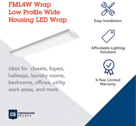 Lithonia Lighting FML4W 4ft LED Wraparound Light Dimmable 4000/5000/6000LM 4000K - Image 3 of 4