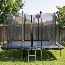 6x8ft Rectangular Trampoline & Safety Enclosure Black FREE Ladder + Basketball