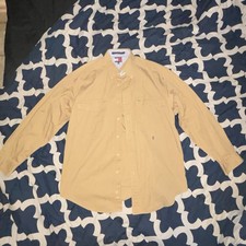 Tommy Hilfiger Beige Cotton Long Sleeve Button-Up Shirt Men's Medium Embroidered