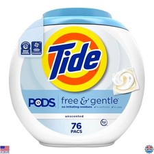Free  Gentle Laundry Detergent PODS, HE Compatible, Unscented, 76 Count