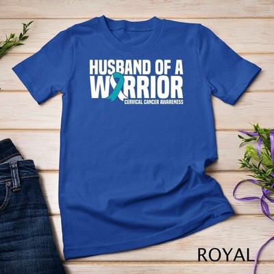 Men Husband Of A Warrior Cervical Cancer Awareness T-Shirt
