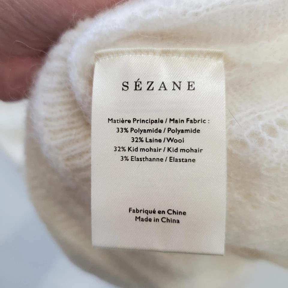 Suéter Sezane Mujer Mediano Marfil Envoltura Sobrepelliz Lana Mohair Manga Globo Foto 3 de 4