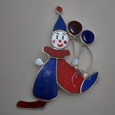 Stained Glass Handmade Clown With Balloons Suncatcher Window Hanging Memory Gift