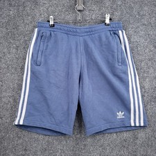 Adidas Sweat Shorts Men S Small Blue Fleece Originals 3 Stripes Pull On Athletic