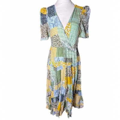 INA Patchwork Tiered Maxi Dress Women s Med Boho Festival Prairie Peasant