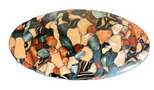 Vintage Made In France Mosaic Celluloid Oval Curved Hair Clip Barrette 3.5 Long