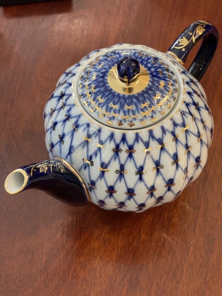 Tetera de porcelana Imperial Lomonosov Cobalt Net Tulipán - 600 ml, oro 22k - Nueva Foto 2 de 2