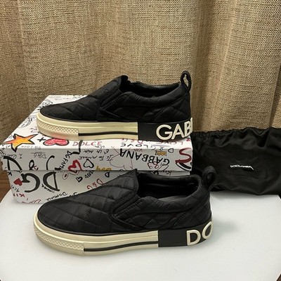 DOLCE & GABBANA Custom 2.Zero Quilted Slip On Black Nyon Sneakers 38 shoes
