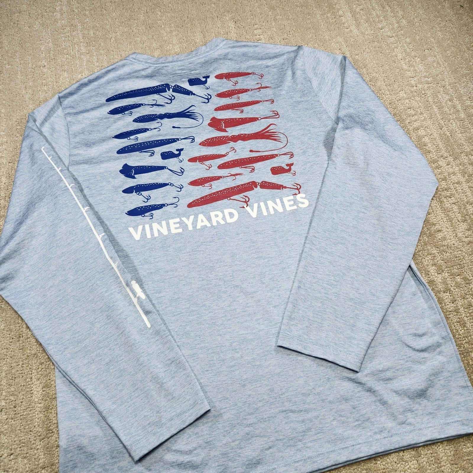 Vineyard Vines Shirt Men Medium Performance Fishing UPF Quick Dry Flag Logo